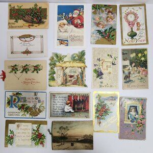 Lot of 15 Antique/Vtg Early 1900s Christmas Holiday Santa Postcard Ephemera READ
